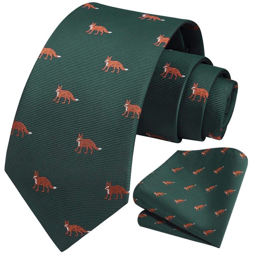 6578 Green Ties Classic Silk Ties and Pocket Square Set Animal Jacquard